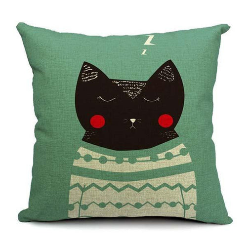 Cat Printed Cushion Cover - Sleeping Black Cat